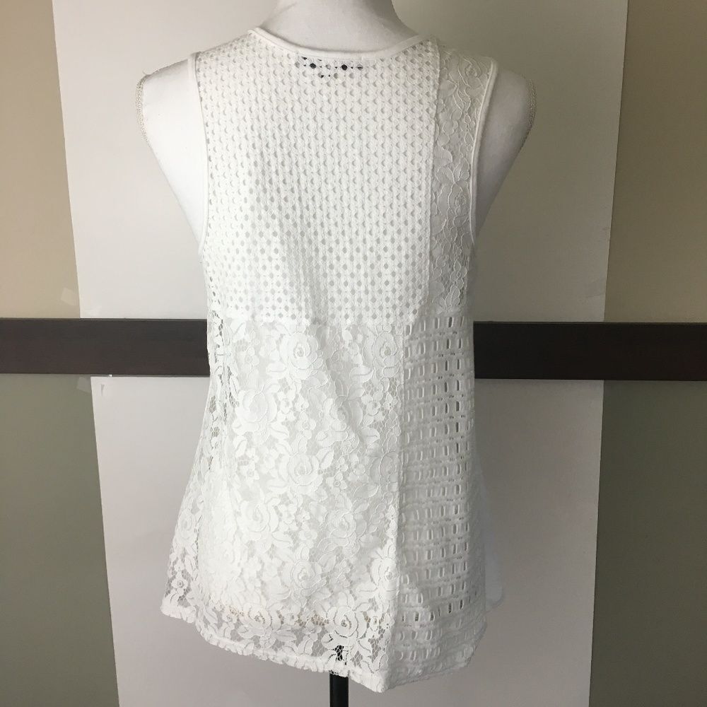 Red Haute White Lace Sleeveless Stretch Tank Top womens S Casual Summer - Picture 4 of 8